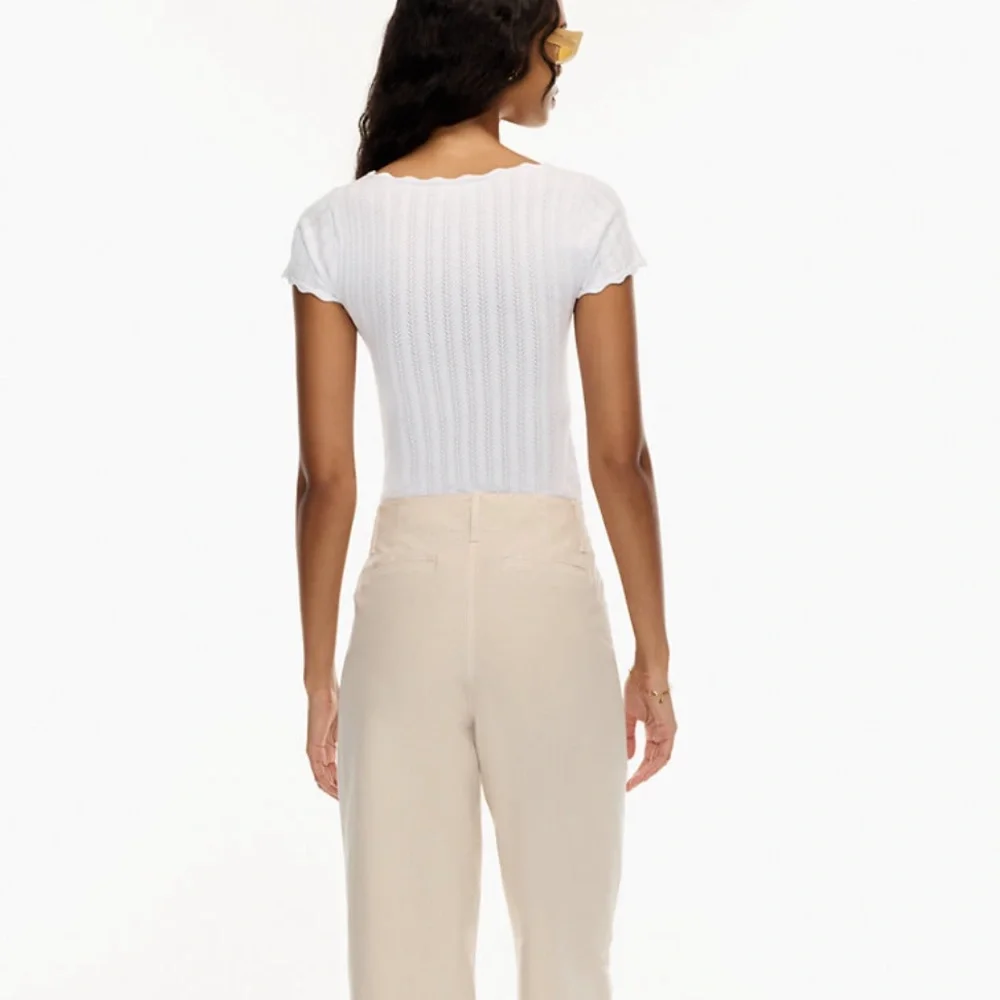 Aritzia Wilfred white Parcel Sweater Short-sleeve pointelle top medium scallop - Picture 6 of 7